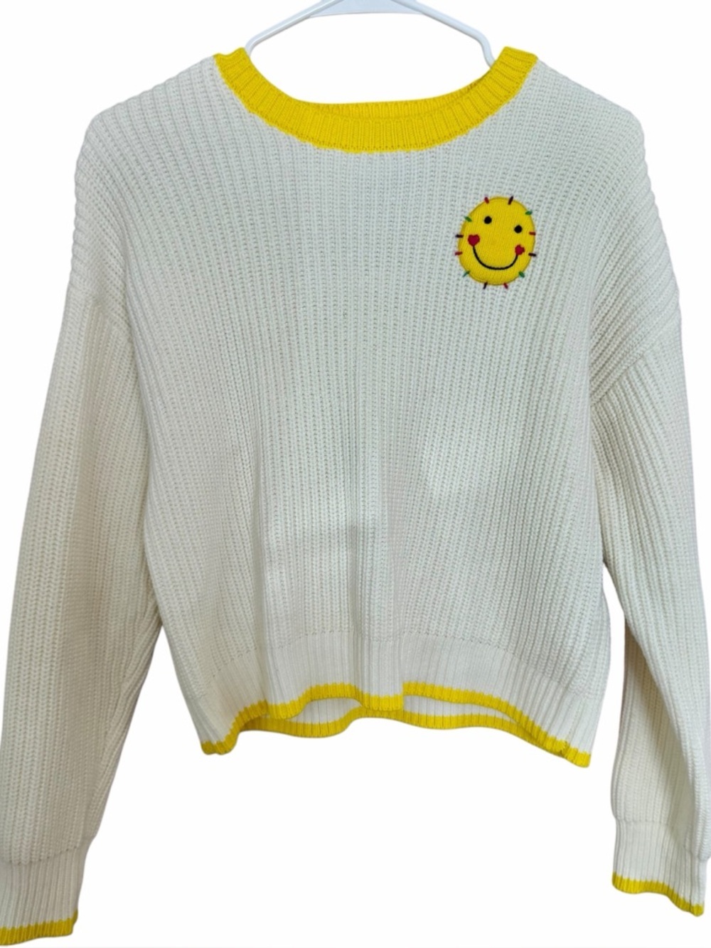 Kerri Rosenthal Smiley Face Cropped Sweater Size Small Cotton Knit - Picture 3 of 9